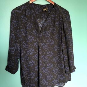 Dalia black and navy floral 3/4 sleeve blouse